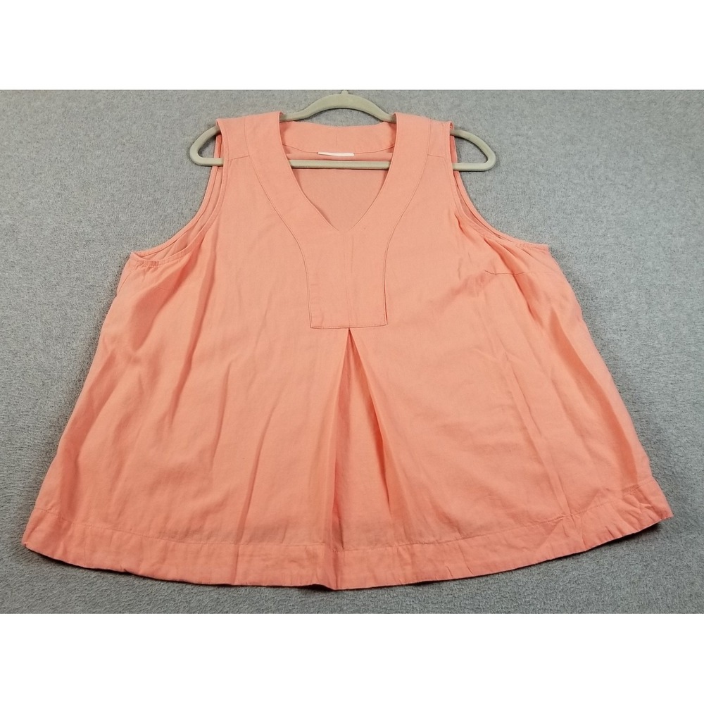 Croft & Barrow Tank Top Womens XXL 2XL Pink Linen Blend V-Neck Sleeveless Summer